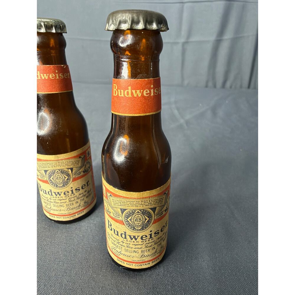 Vintage Budweiser Salt & Pepper Shaker Miniature Glass Bottles - Picture 2 of 7
